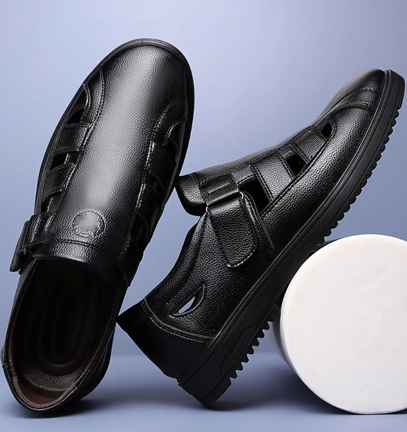 Mens Casual Closed Toe Leather Sandals Summer Walking Hiking Sandals Outdoor Fisherman Beach Shoes Business Sandals