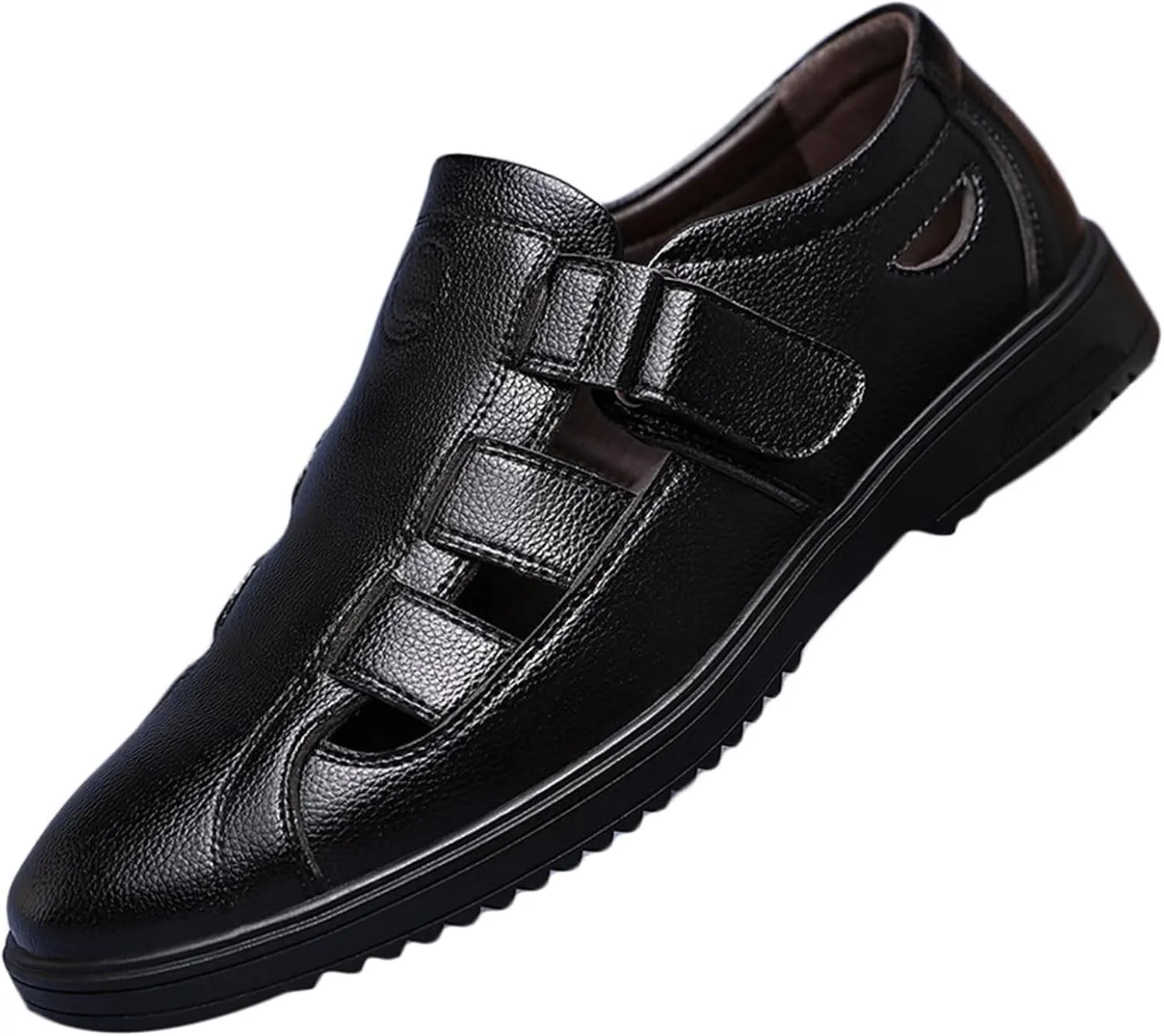 Mens Casual Closed Toe Leather Sandals Summer Walking Hiking Sandals Outdoor Fisherman Beach Shoes Business Sandals