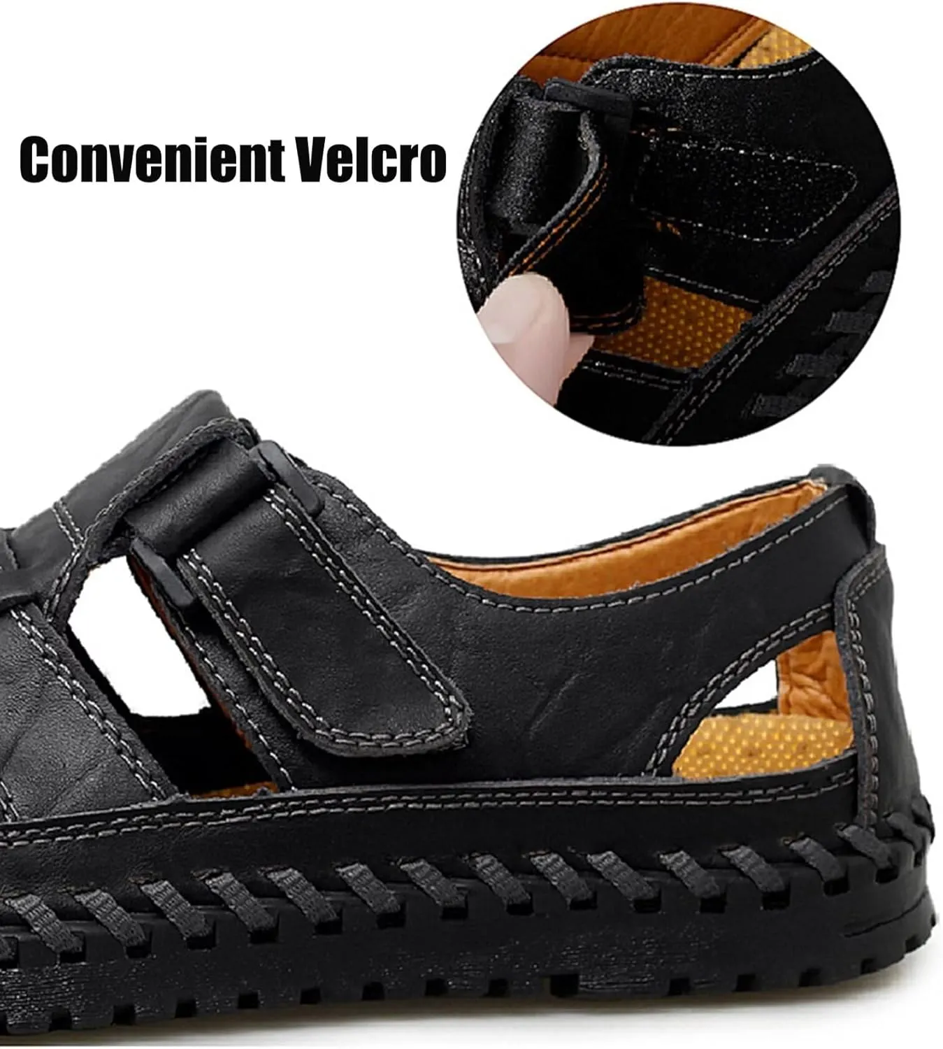 Mens Closed Toe Leather Sandals Breathable Summer Shoes Fisherman Sandals Outdoor Casual Driving Hiking Walking Sandals