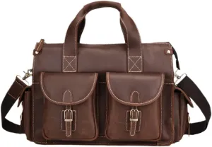 Men's Genuine Leather Briefcase Handbags Crazy Horse Leather Hand Bag Thick Real Leather Shoulder Bag