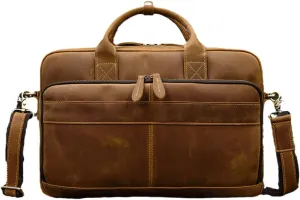 Men's Genuine Leather Briefcase Retro Handbags Business Shoulder Bag For 15'' Laptop Casual Cowhide Bag