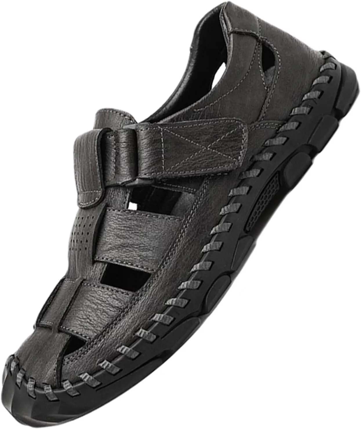 Mens Hiking Sandals Closed Toe Walking Sandals Breathable Trekking Athletic Leather Sandals Summer Beach Shoes