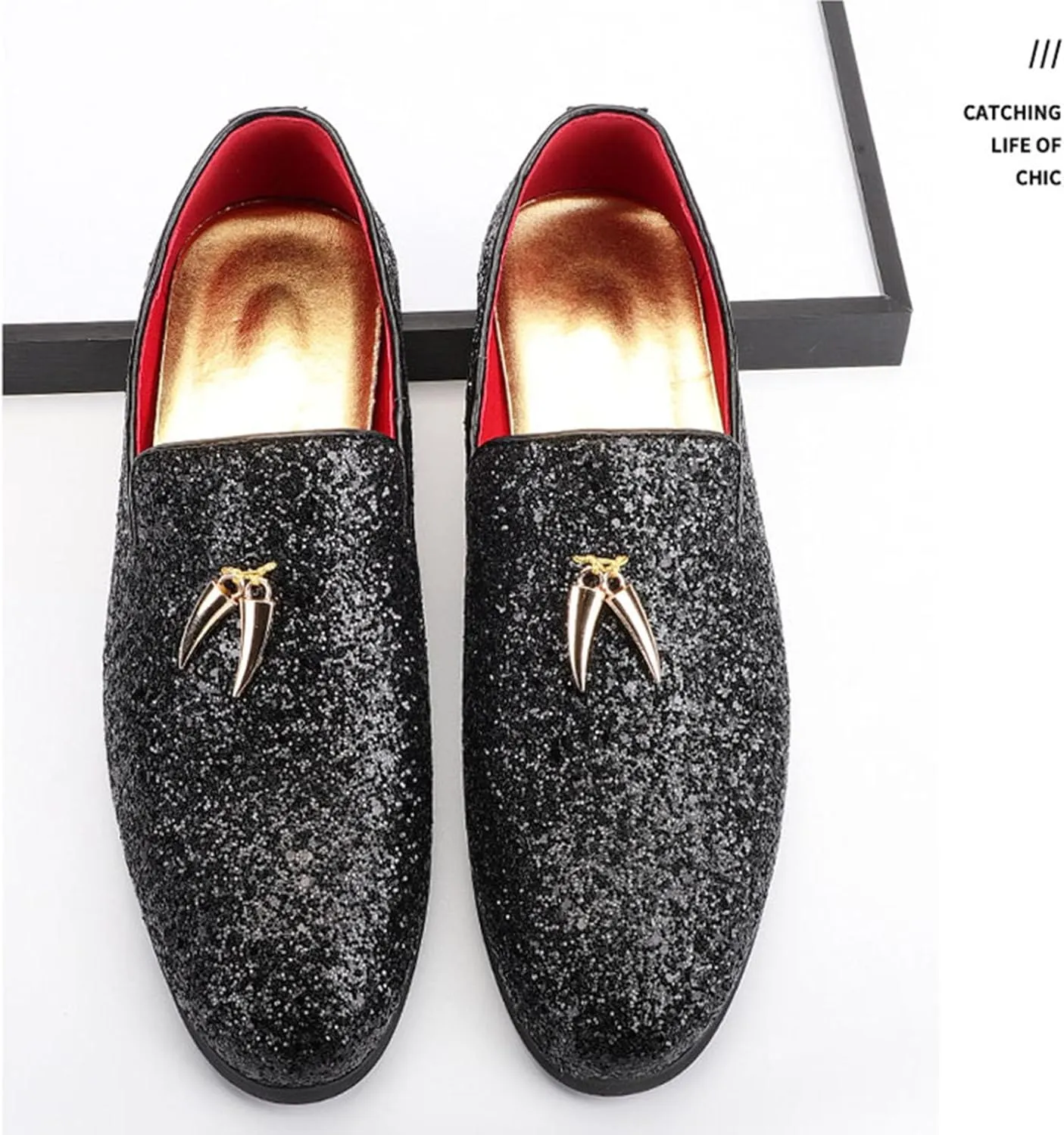 Mens Loafers Dress Shoes Slip on Glitter Driving Shoes Tuxedo Suit Shoes