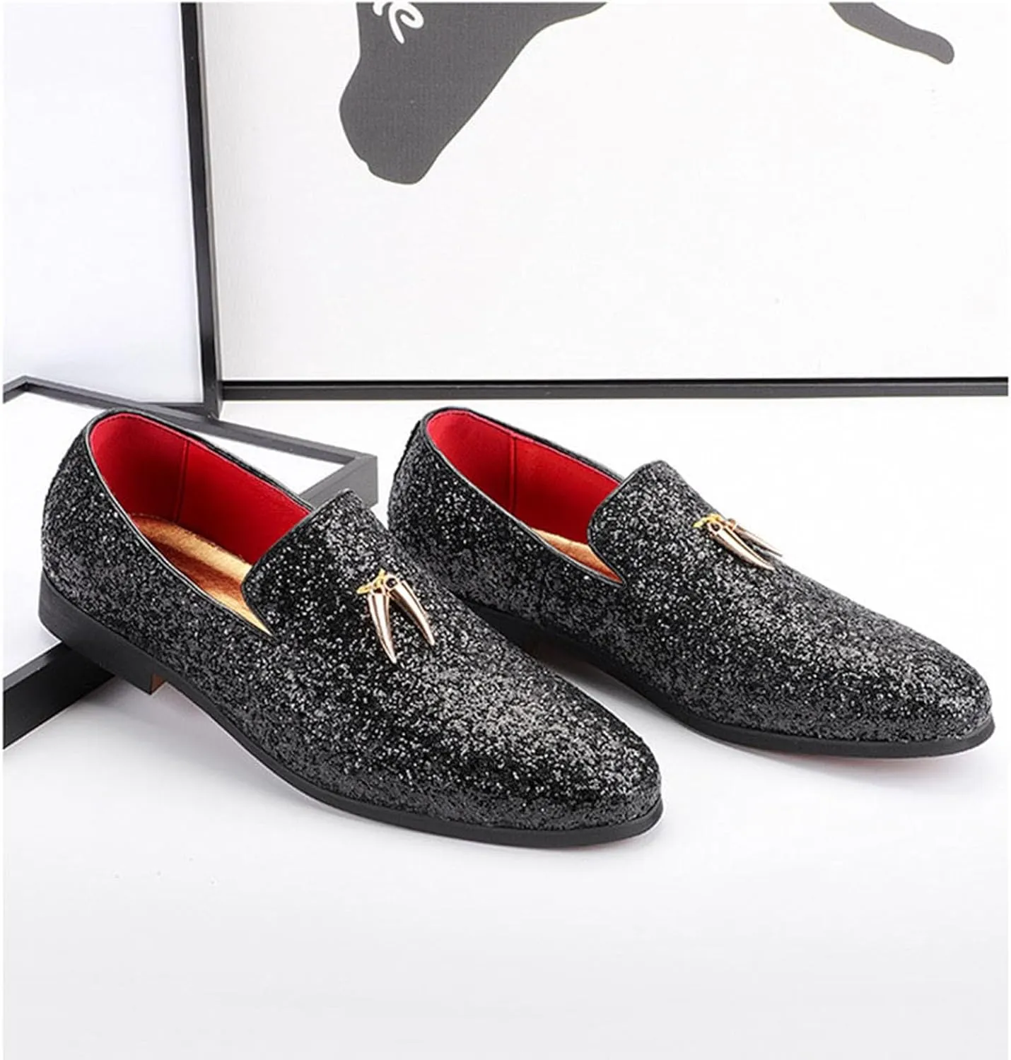 Mens Loafers Dress Shoes Slip on Glitter Driving Shoes Tuxedo Suit Shoes