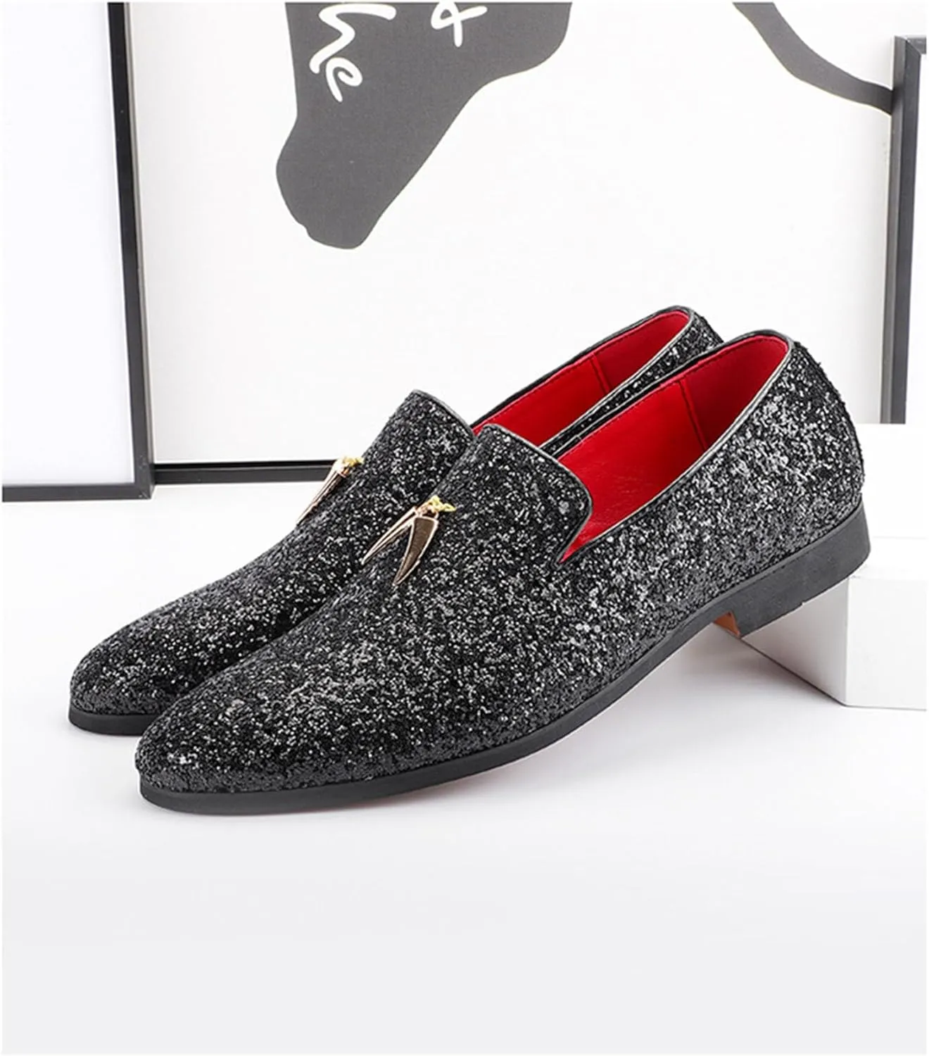 Mens Loafers Dress Shoes Slip on Glitter Driving Shoes Tuxedo Suit Shoes