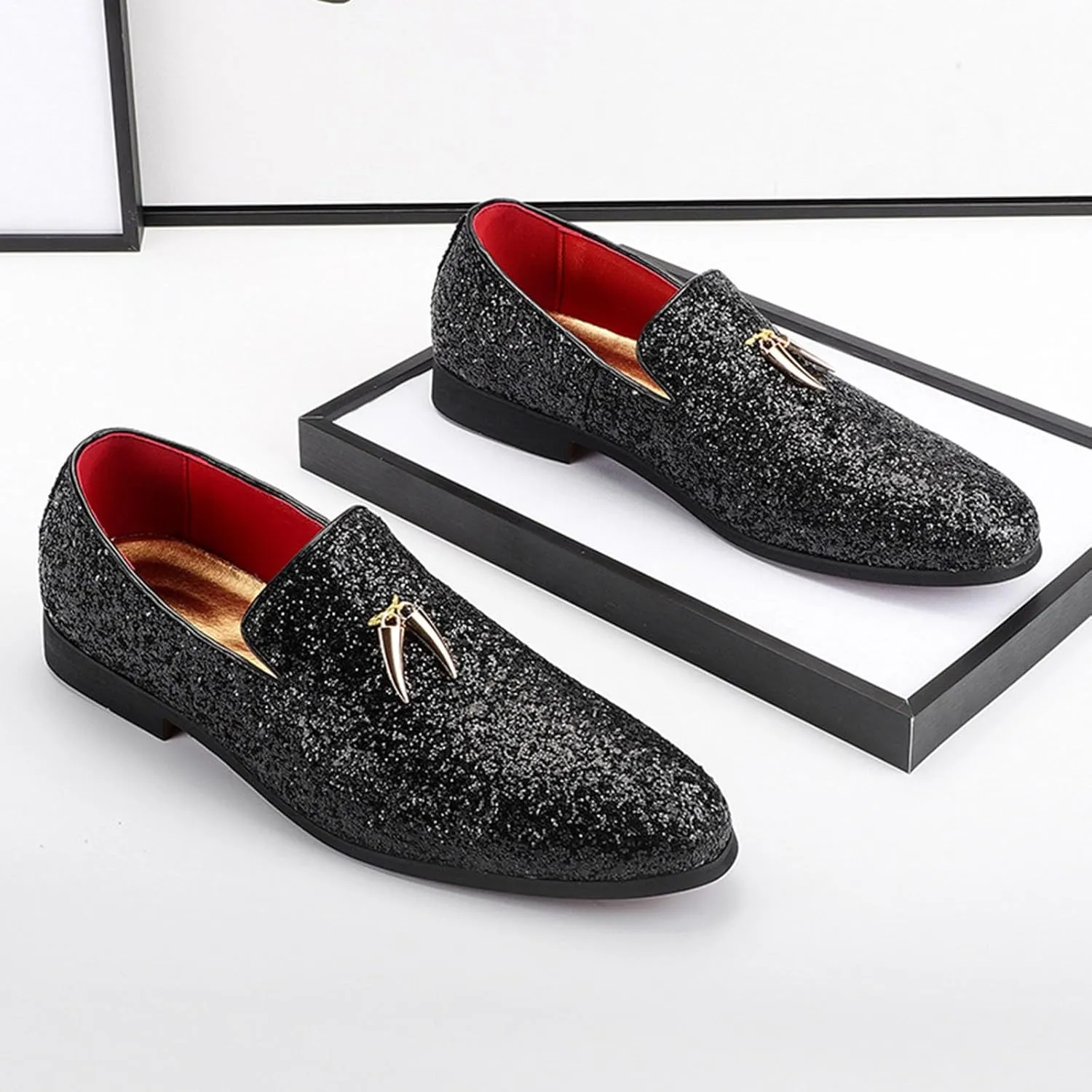 Mens Loafers Dress Shoes Slip on Glitter Driving Shoes Tuxedo Suit Shoes