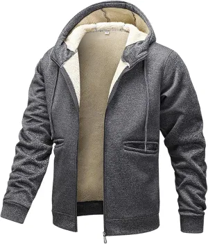 Men'S Sherpa Lined Heavyweight Jackets Zip Up Fleece Hoodies Windproof Outdoor Jacket For Men Winter Warm Coats M-4XL