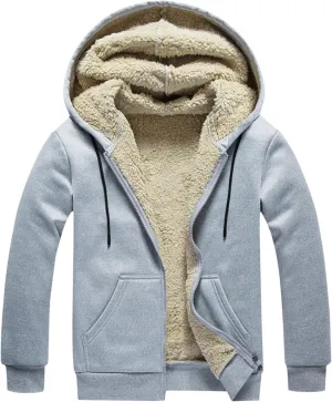 Men'S Sherpa Lined Heavyweight Jackets Zip Up Fleece Hoodies Windproof Outdoor Jacket For Men Winter Warm Coats M-4XL