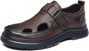 Mens Sports Sandals Leather Closed Toe Outdoor Beach Shoes Summer Business Sandals Breathable Hiking Trekking Walking Sandals