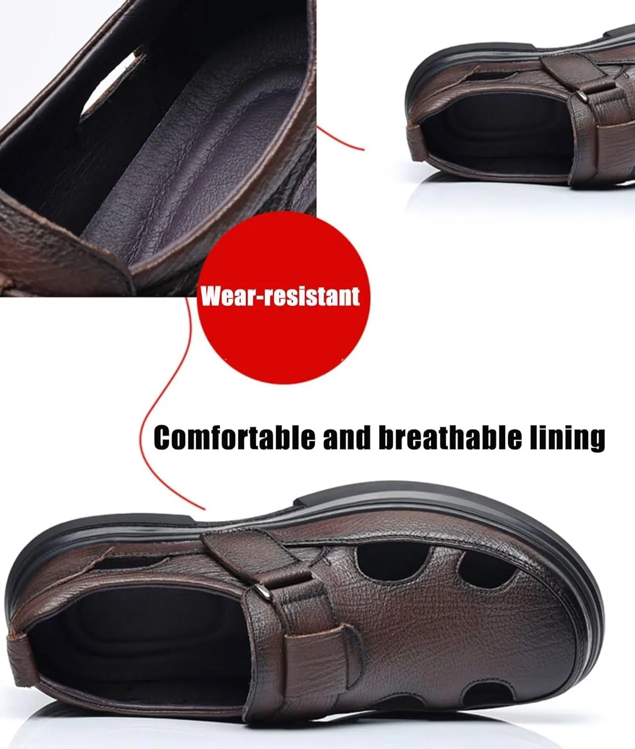 Mens Sports Sandals Leather Closed Toe Outdoor Beach Shoes Summer Business Sandals Breathable Hiking Trekking Walking Sandals