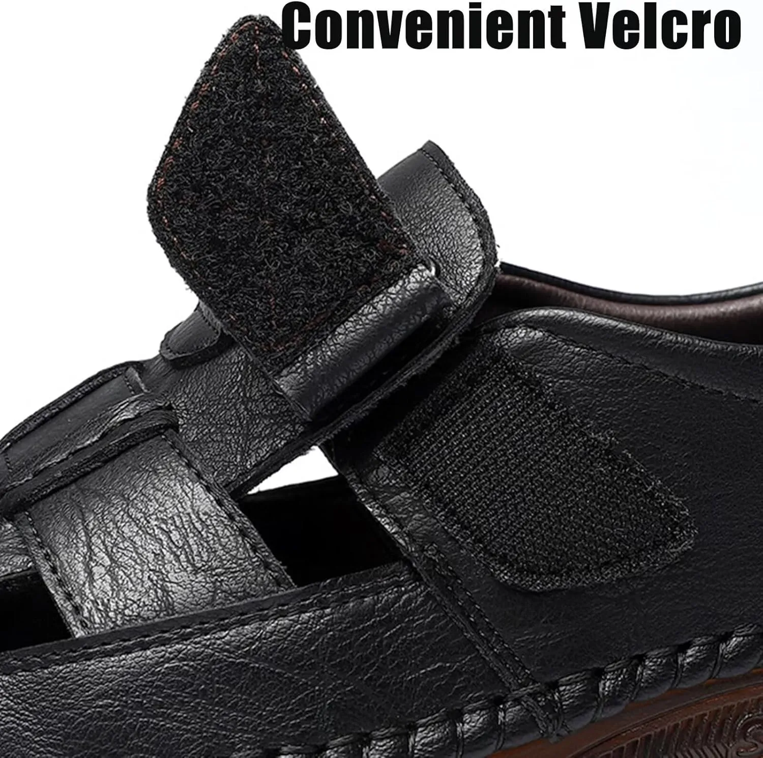Mens Sports Sandals Leather Closed Toe Sandals Breathable Outdoor Beach Shoes Summer Sandals for Walking Hiking Trekking