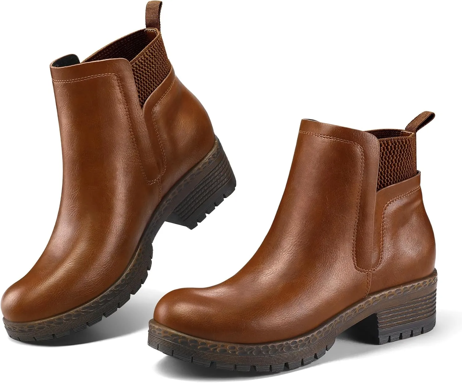 mysoft Women's Elastic Gore Lug Sole Chelsea Boots Slip On Platform Chunky Heel Ankle Booties