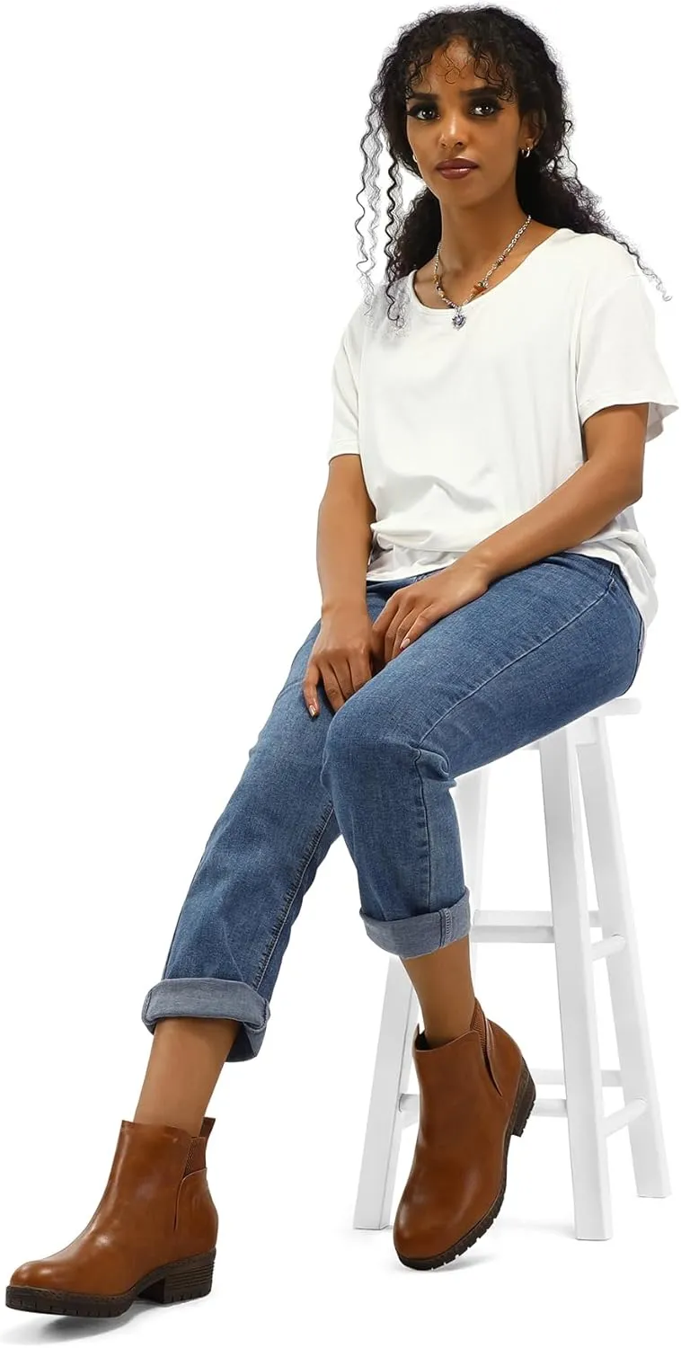 mysoft Women's Elastic Gore Lug Sole Chelsea Boots Slip On Platform Chunky Heel Ankle Booties