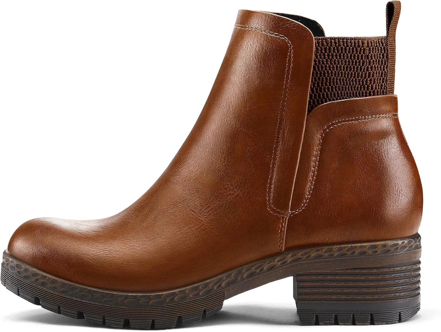 mysoft Women's Elastic Gore Lug Sole Chelsea Boots Slip On Platform Chunky Heel Ankle Booties