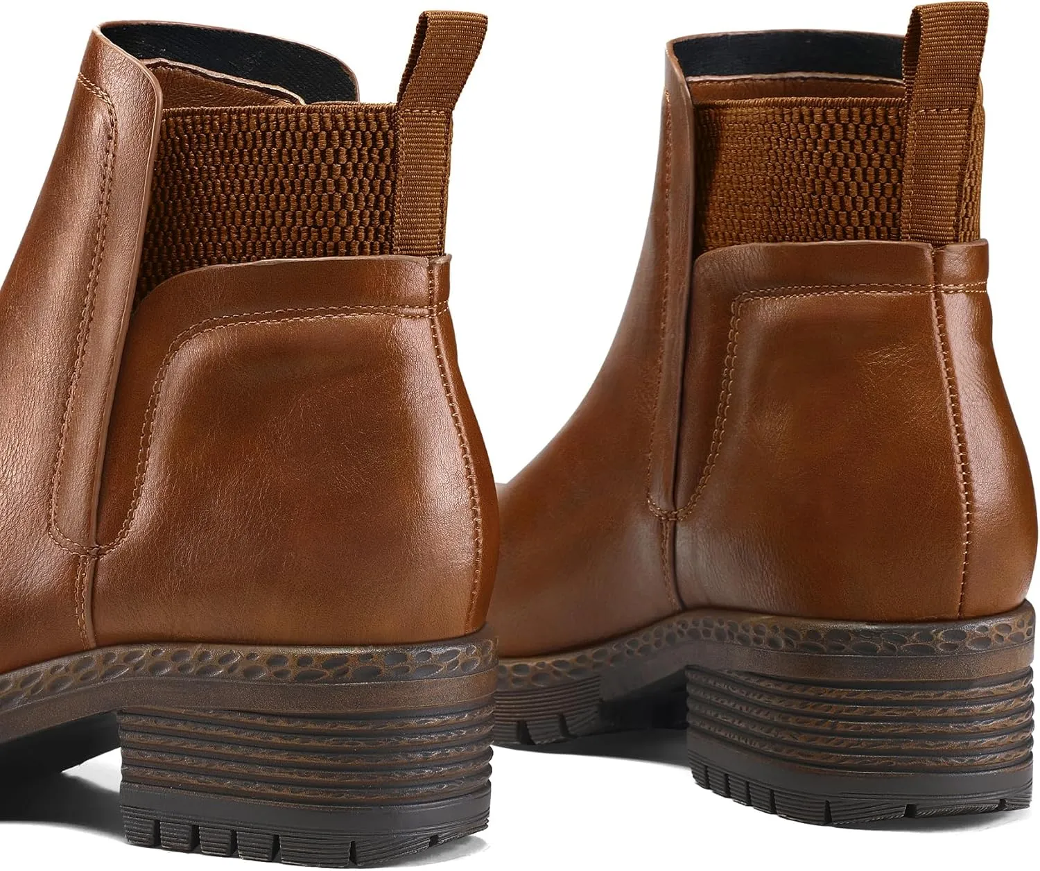 mysoft Women's Elastic Gore Lug Sole Chelsea Boots Slip On Platform Chunky Heel Ankle Booties