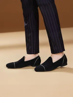 New men's handmade velvet loafers with exquisite zipper design European and American classic slip-on smoking shoes large size