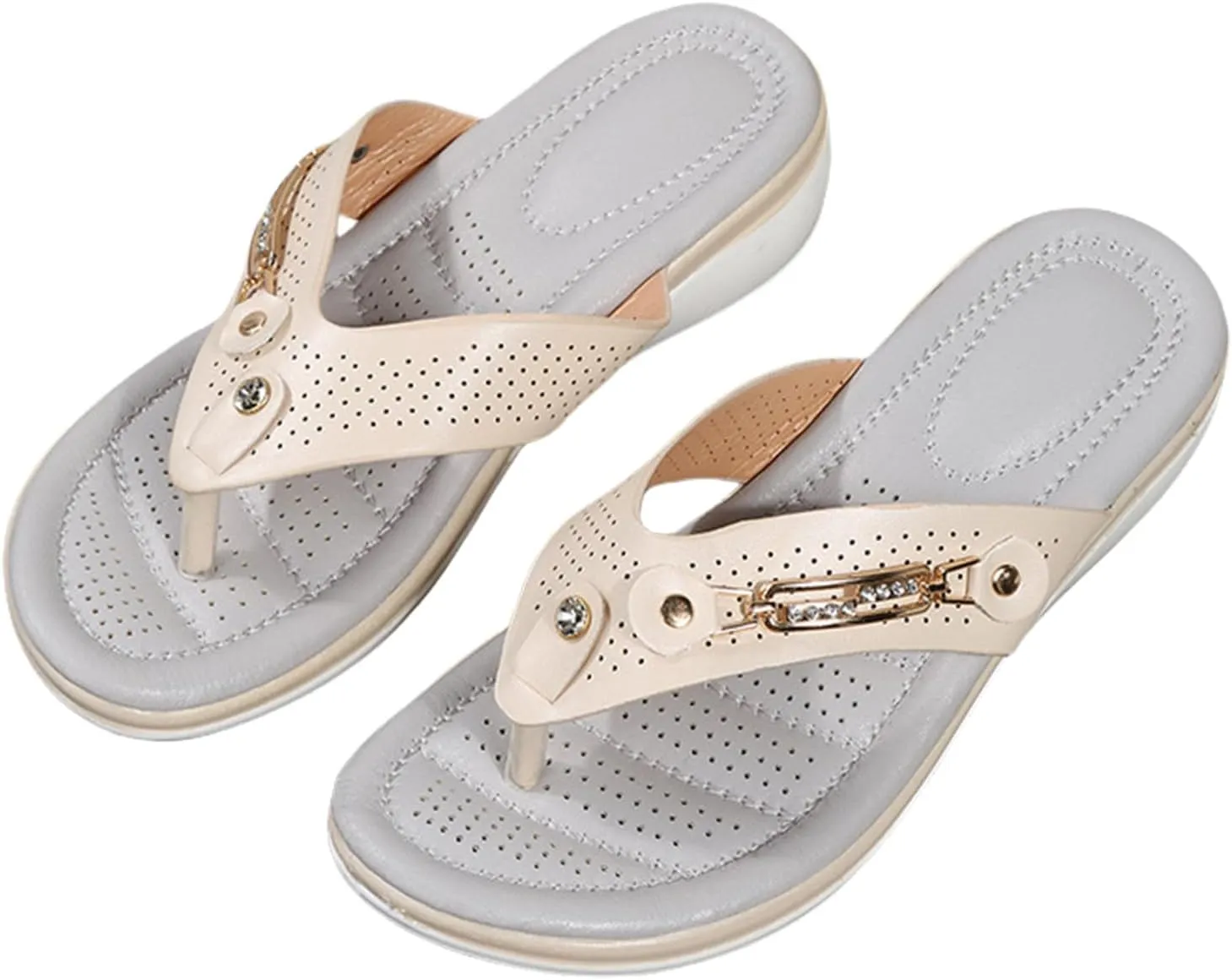 Orthopedic Sandals for Women Arch Support Flip Flops Summer Casual Hollow Metal Buckle Wedge Sandals Comfortable Walking Slippers