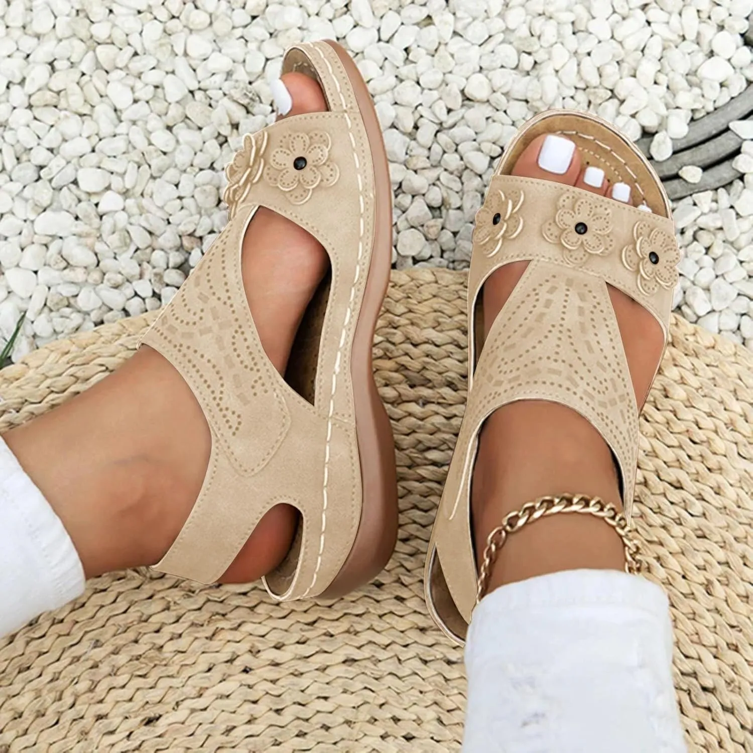 Orthopedic Sandals for Women Comfortable Beach Walking Sandals with Arch Support Adjustable Strappy Flat Sandal 2025 Summer Dressy Orthotic Shoes for Casual Outdoor Sport Vacation Slip On Sandal