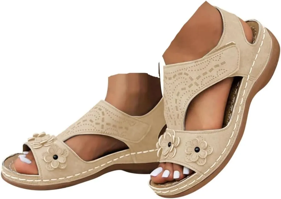 Orthopedic Sandals for Women Comfortable Beach Walking Sandals with Arch Support Adjustable Strappy Flat Sandal 2025 Summer Dressy Orthotic Shoes for Casual Outdoor Sport Vacation Slip On Sandal