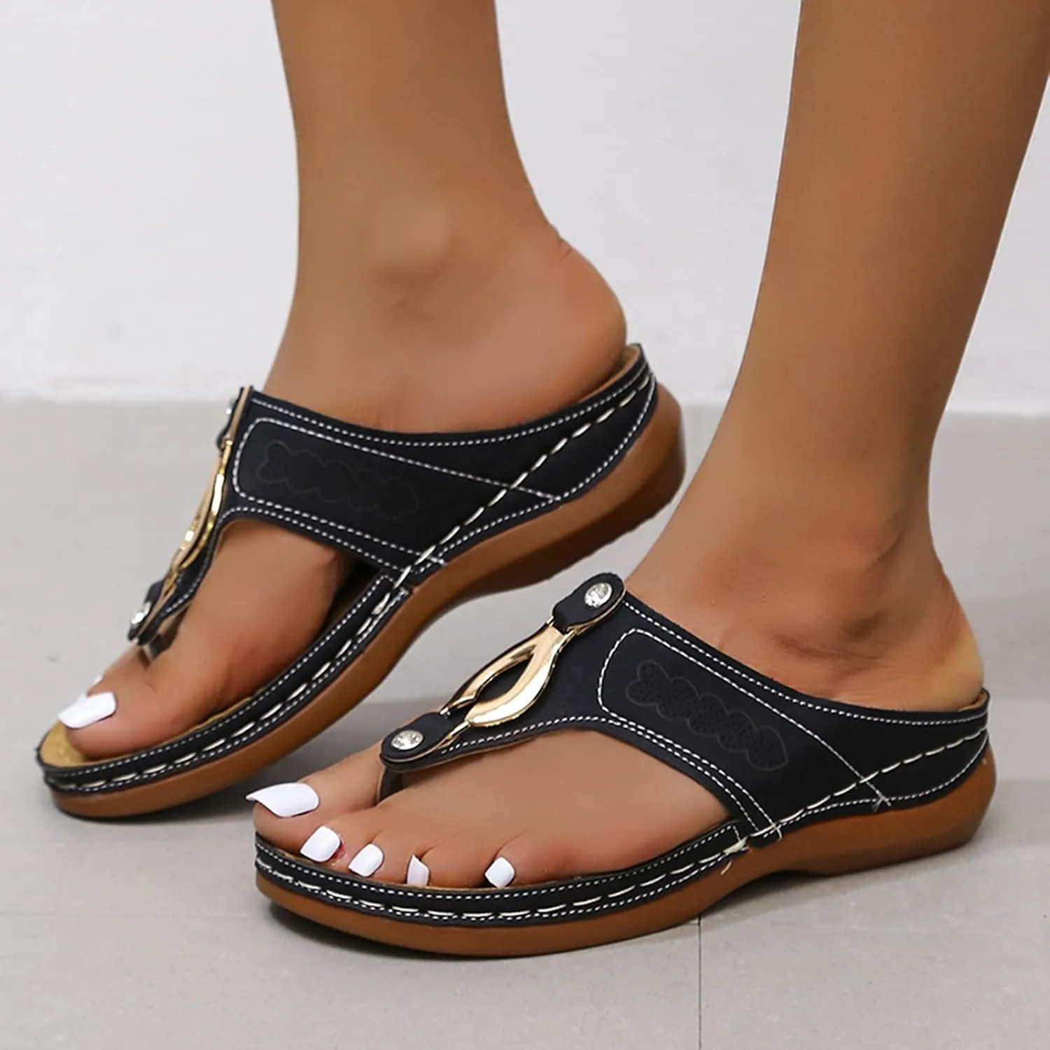 Orthopedic Sandals for Women, Womens Comfortable Sandals Sandals Thick Soled Shoes Breathable Women's Leisure Rainbows for Women Sandals Double Layer
