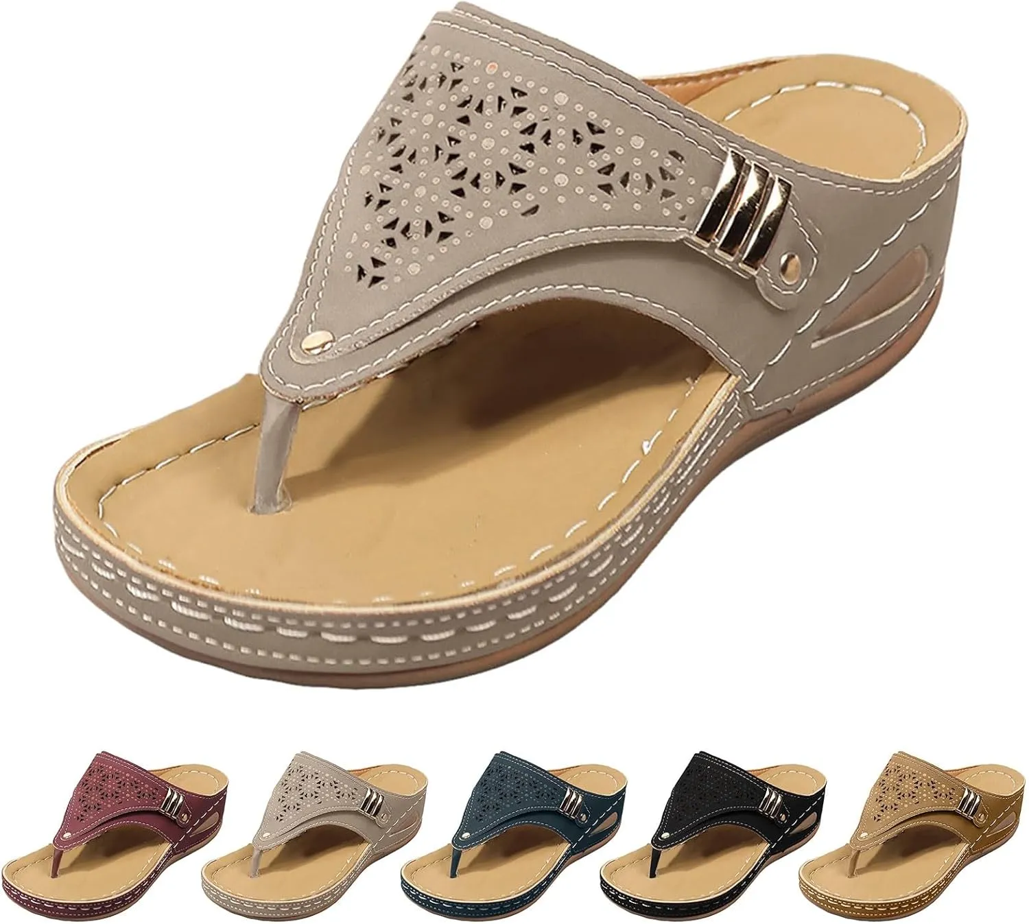 Orthopedic Wedge Sandals for Women Flat Open Toe Platform Wide Widths Sandals Casual Flip Flops for Women with Arch Support Silppers Comfortable Slip on Sandals Beach Sandals Dress Shoes