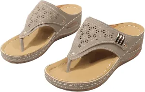 Orthopedic Wedge Sandals for Women Flat Open Toe Platform Wide Widths Sandals Casual Flip Flops for Women with Arch Support Silppers Comfortable Slip on Sandals Beach Sandals Dress Shoes
