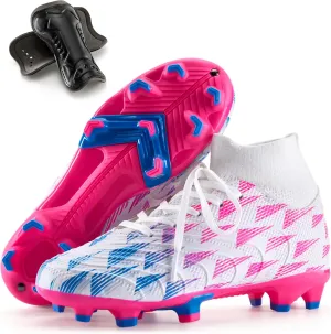 PATPAT Kids Soccer Cleats ?C High Top Outdoor Firm Ground and Turf Football Training Shoes for Little Big Boys and Girls, Sizes 10-6