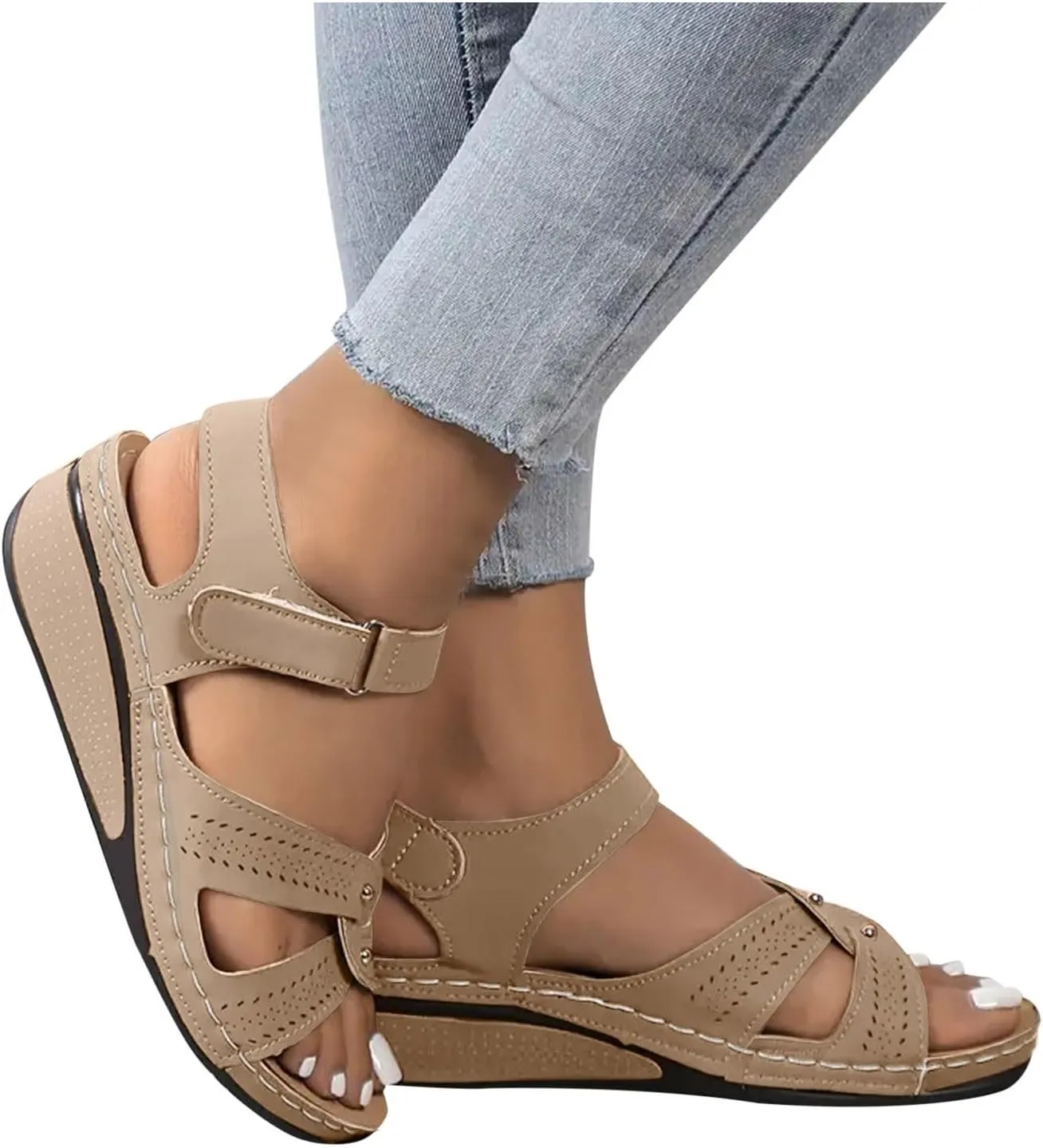 Platform Sandals Women Comfortable Orthopedic Wide Sandals Open Toe Summer Comfort Low Wedge Sandal Walking Beach Vacation Dressy Trendy Shoes Ankle Strap Slip On Shoes with Arch Support