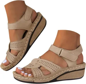 Platform Sandals Women Comfortable Orthopedic Wide Sandals Open Toe Summer Comfort Low Wedge Sandal Walking Beach Vacation Dressy Trendy Shoes Ankle Strap Slip On Shoes with Arch Support