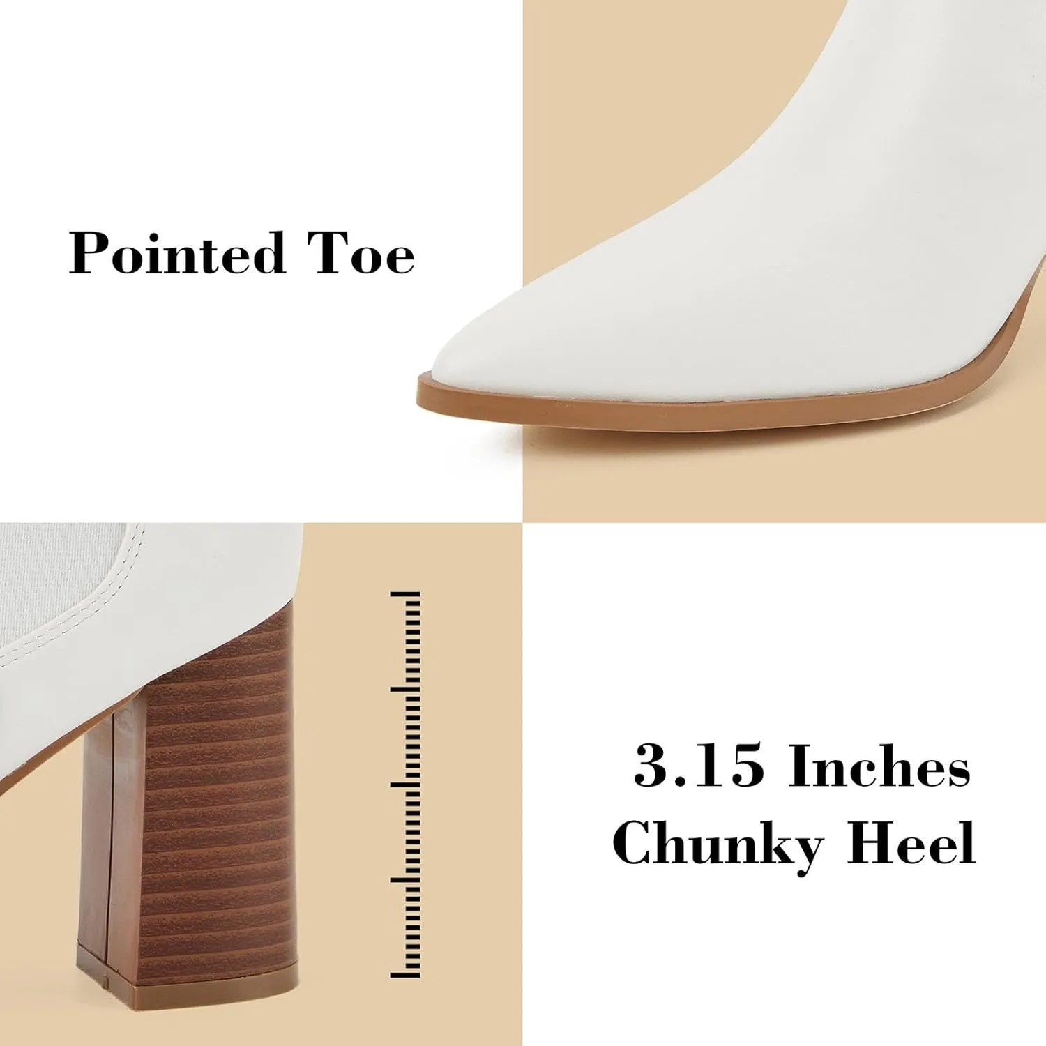 Putu Women's Pointed Toe Ankle Boots Chunky Heel Chelsea Boots Pull on Heeled Booties with Elastic Gore