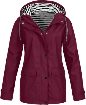 Rain Jacket Women,2024 Trendy Lightweight Zip Up Button Hooded Waterproof Windbreaker For Hiking Outdoor Travel