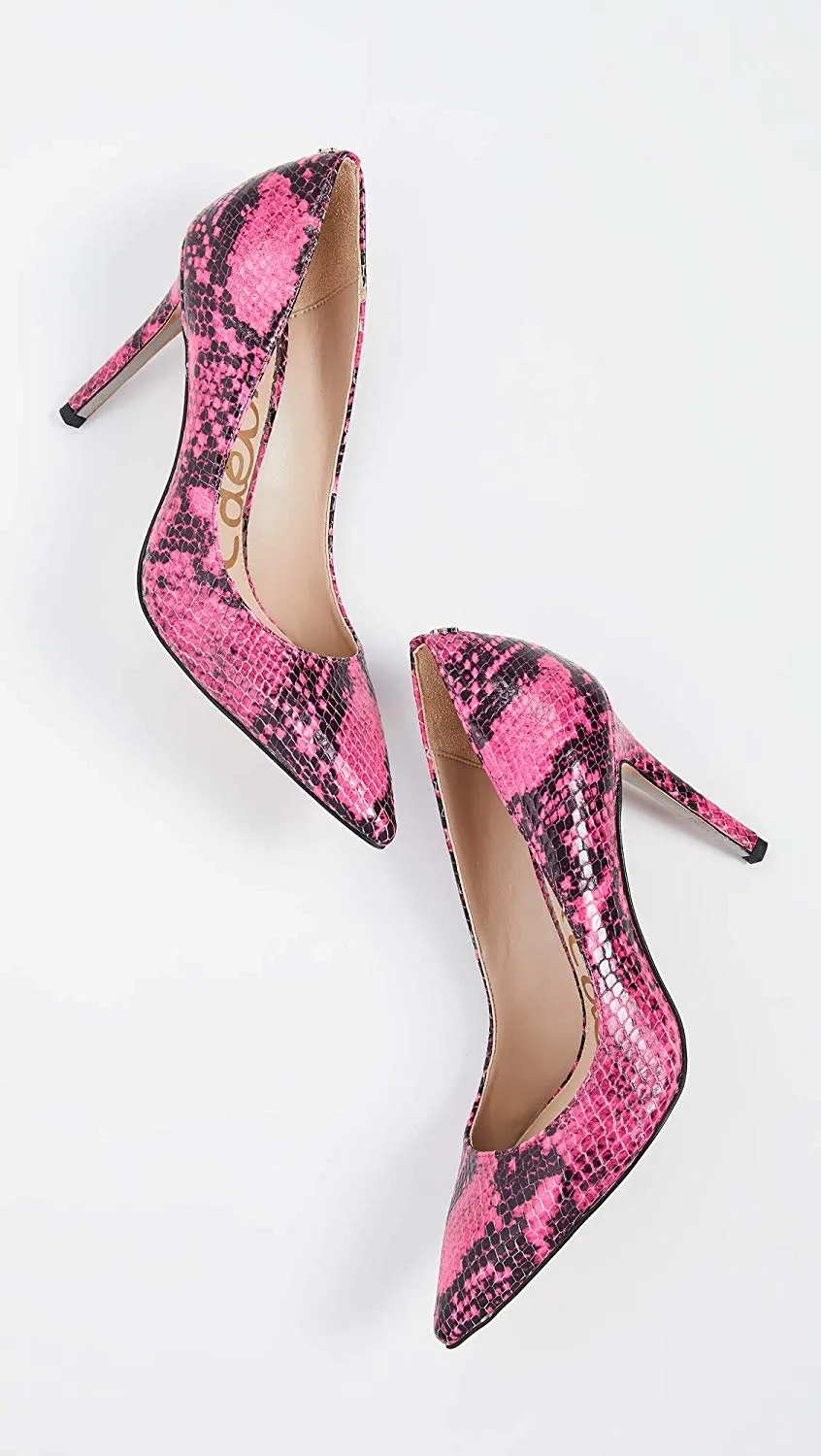 Sam Edelman Hazel Hot Pink Snake Stiletto Dress Shoes Pointed Toe Pumps