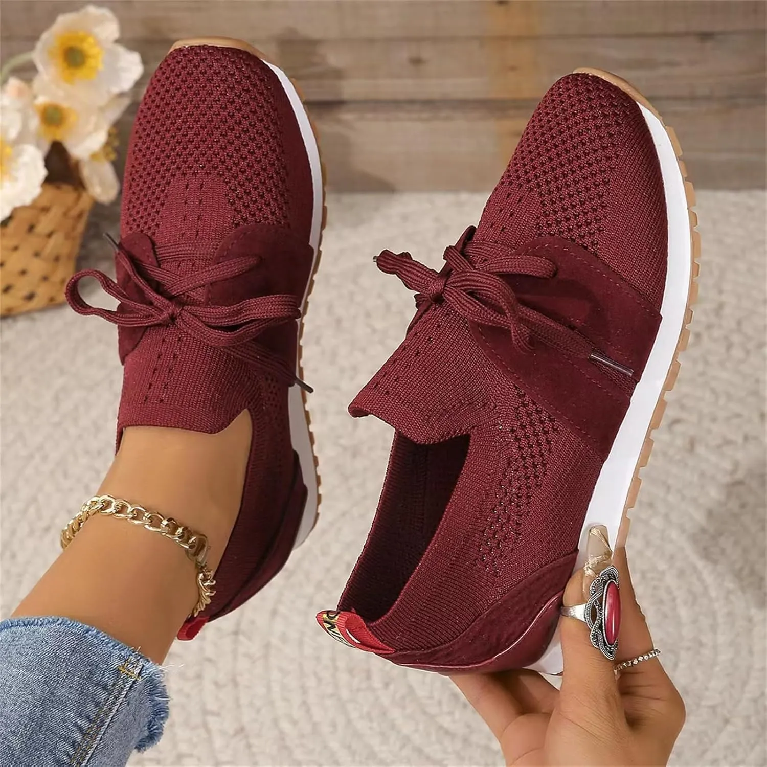 Slip On Sneakers Women Arch Support Walking Running Shoes Breathable Lightweight Athletic Gym Workout Tennis Shoes