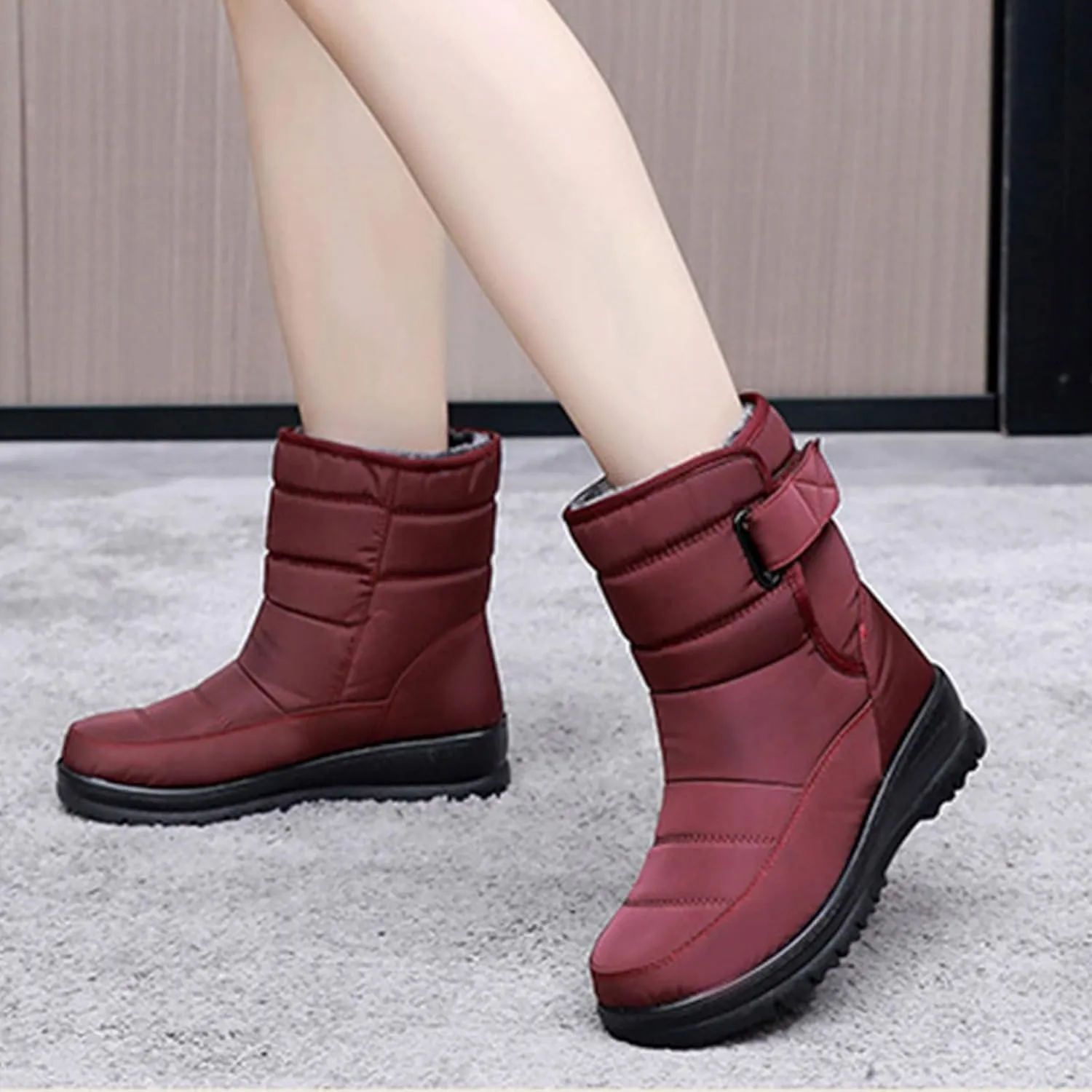 Snow Boots for Women Waterproof Mid Calf Winter Boots Warm Fur Lined Booties Slip on Outdoor Ankle Boots Lace Up Ladies Lightweight Walking Hiking Boots