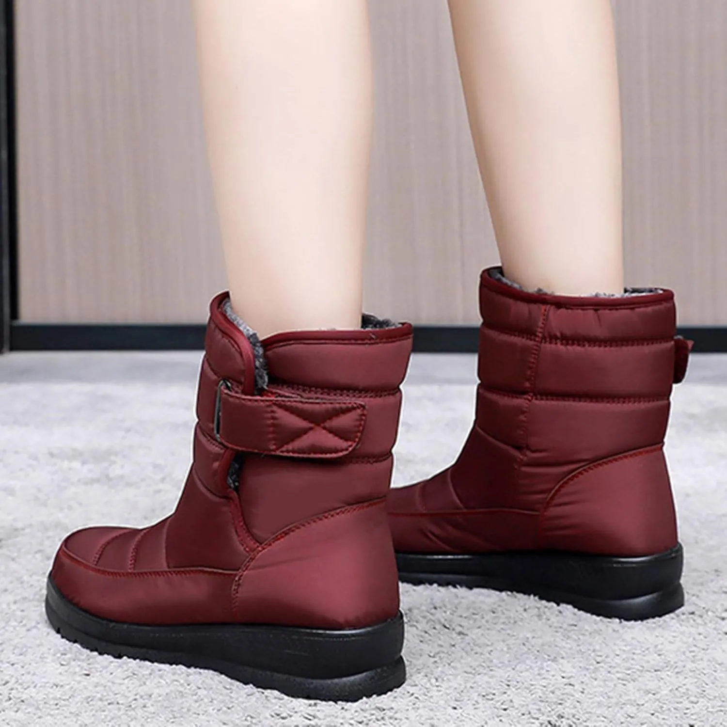 Snow Boots for Women Waterproof Mid Calf Winter Boots Warm Fur Lined Booties Slip on Outdoor Ankle Boots Lace Up Ladies Lightweight Walking Hiking Boots
