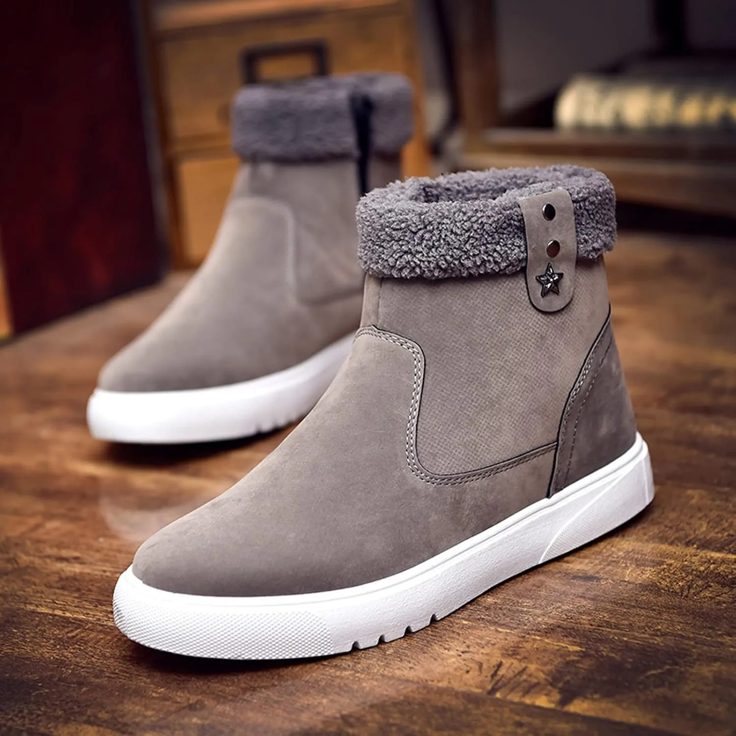 Snow Boots Men Warm Furry Lined Footwear Waterproof Outdoor Lightweight Winter Boots Slip on Ankle Booties Non-slip Climbing Shoes Hiking Boots