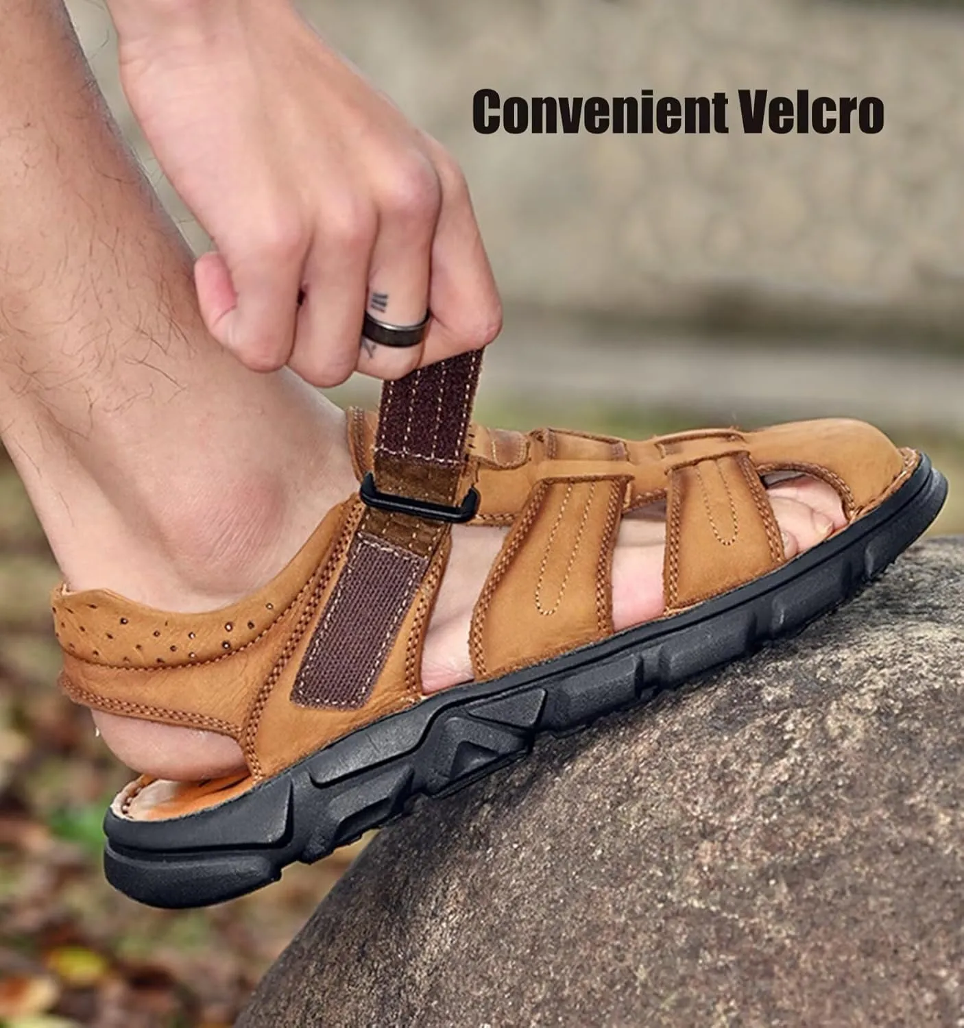 Sports Outdoor Sandals Summer Men's Beach Shoes Closed Toe Sandals Leather Casual Trekking Walking Hiking Sandals for Men