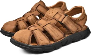 Sports Outdoor Sandals Summer Men's Beach Shoes Closed Toe Sandals Leather Casual Trekking Walking Hiking Sandals for Men