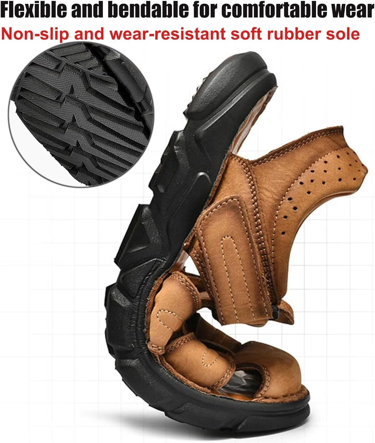 Sports Outdoor Sandals Summer Men's Beach Shoes Closed Toe Sandals Leather Casual Trekking Walking Hiking Sandals for Men