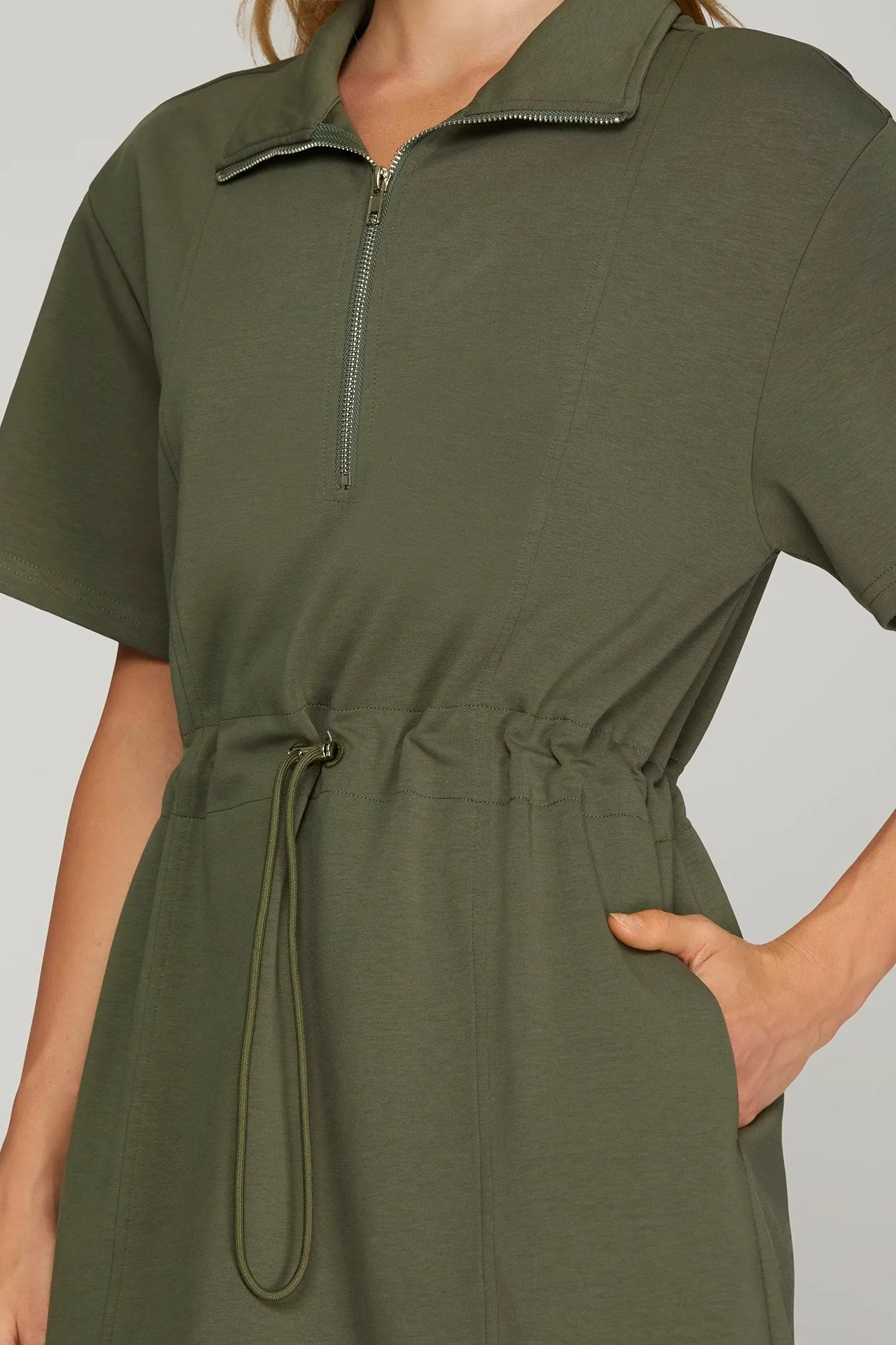 Stretch-cotton Poly Dress in Olive