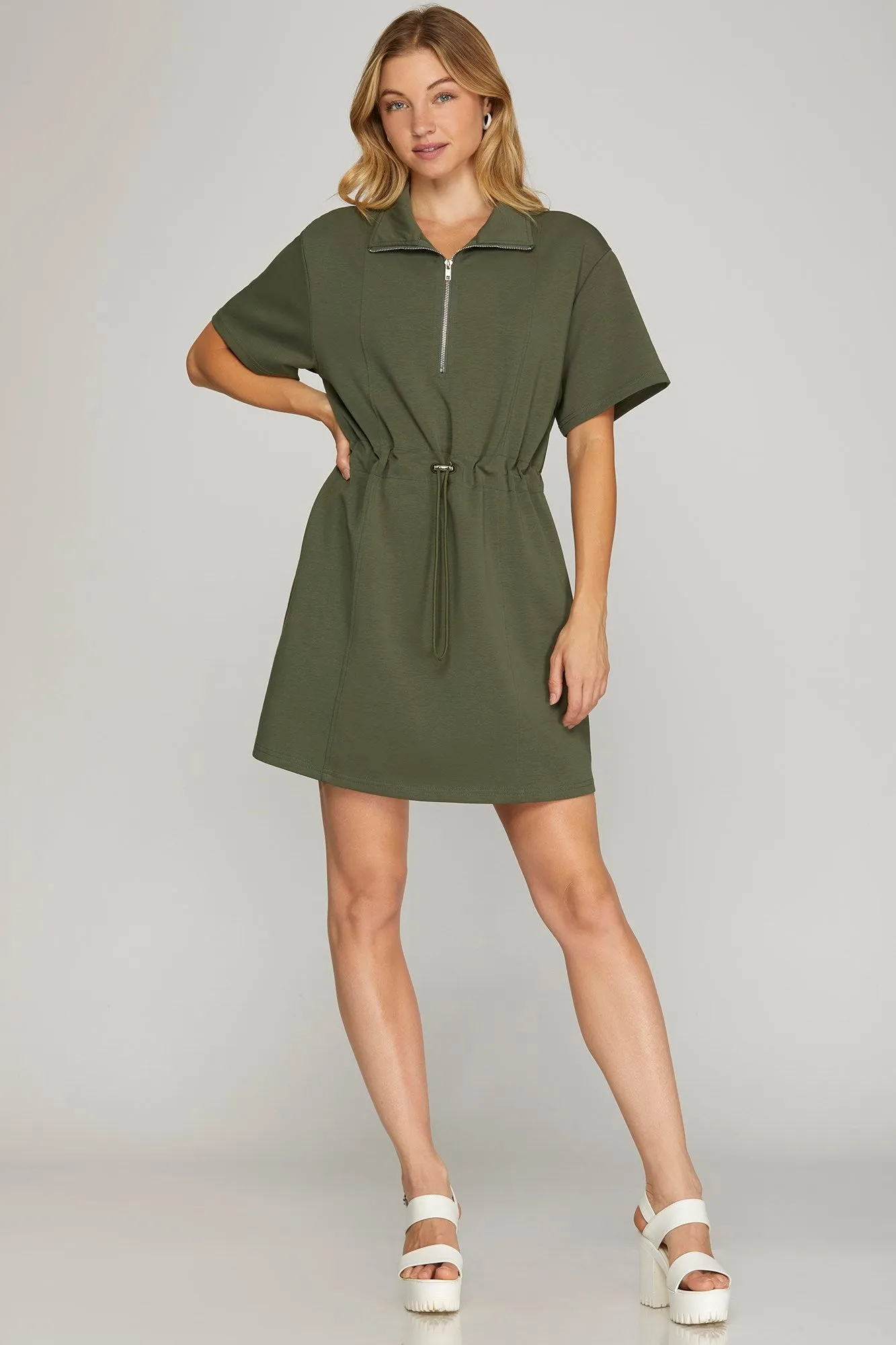 Stretch-cotton Poly Dress in Olive