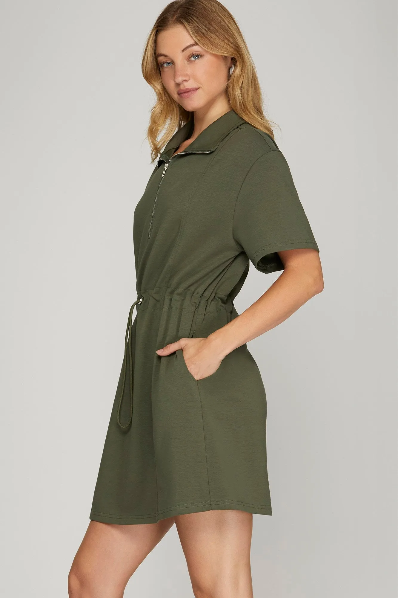 Stretch-cotton Poly Dress in Olive