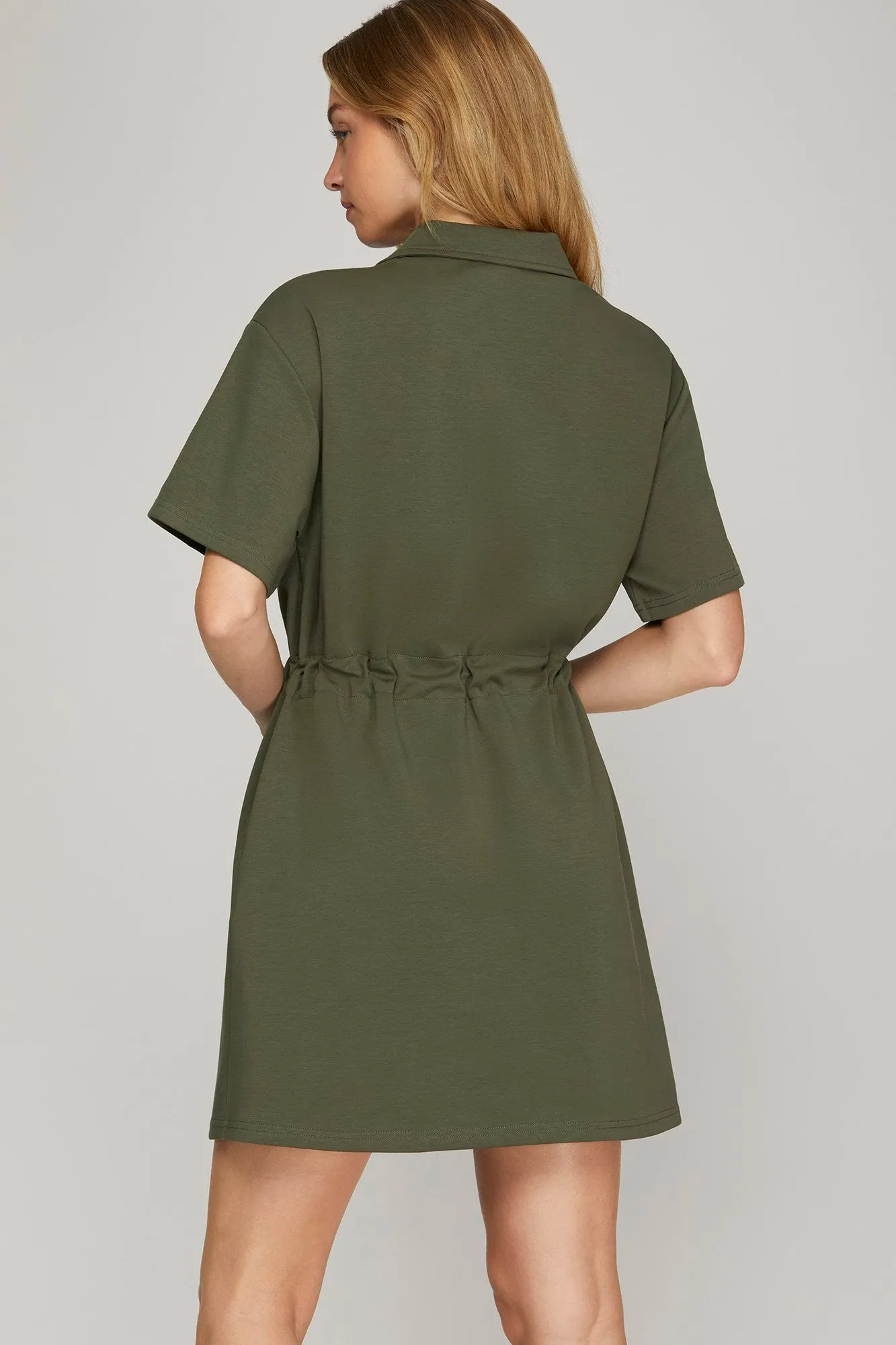 Stretch-cotton Poly Dress in Olive