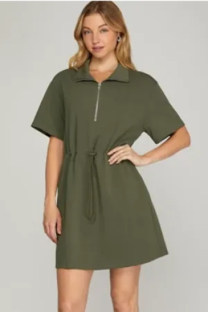 Stretch-cotton Poly Dress in Olive