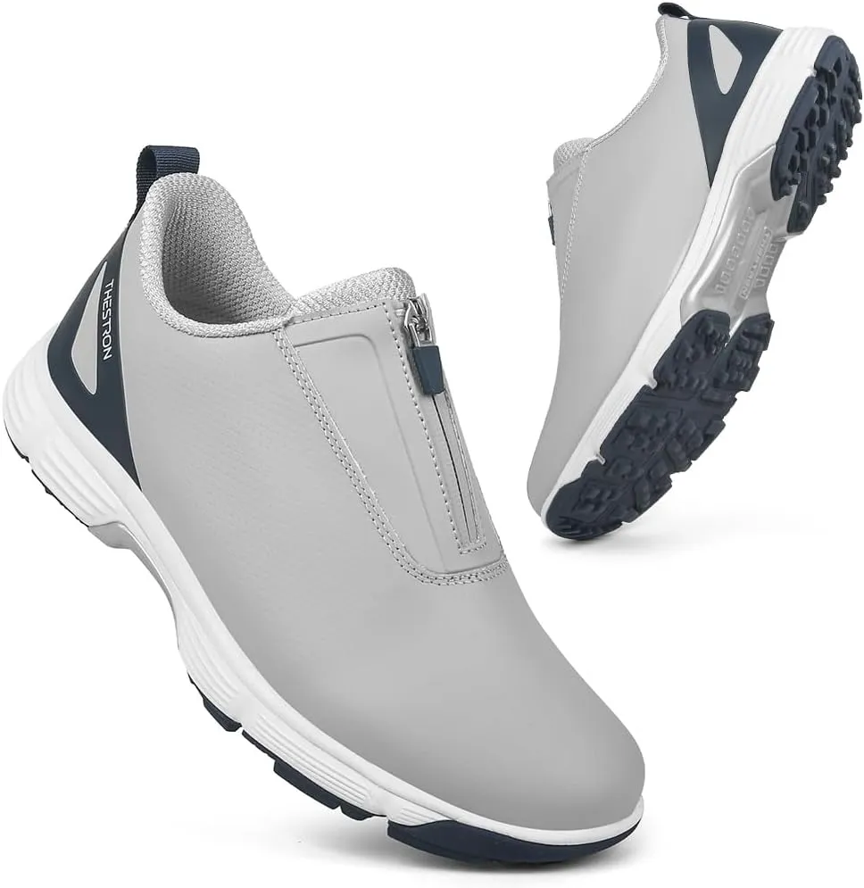 THESTRON Men Waterproof Golf Shoes Zipper Golf Shoes Professional Spikeless Golf Sneakers Male Golf Sports Walking Shoes Comfortable Golf Footwears for Men