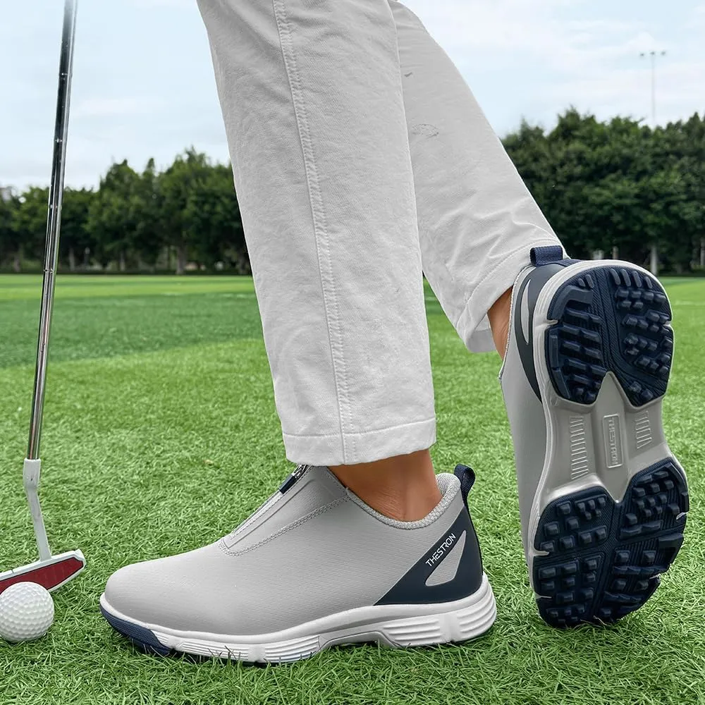 THESTRON Men Waterproof Golf Shoes Zipper Golf Shoes Professional Spikeless Golf Sneakers Male Golf Sports Walking Shoes Comfortable Golf Footwears for Men