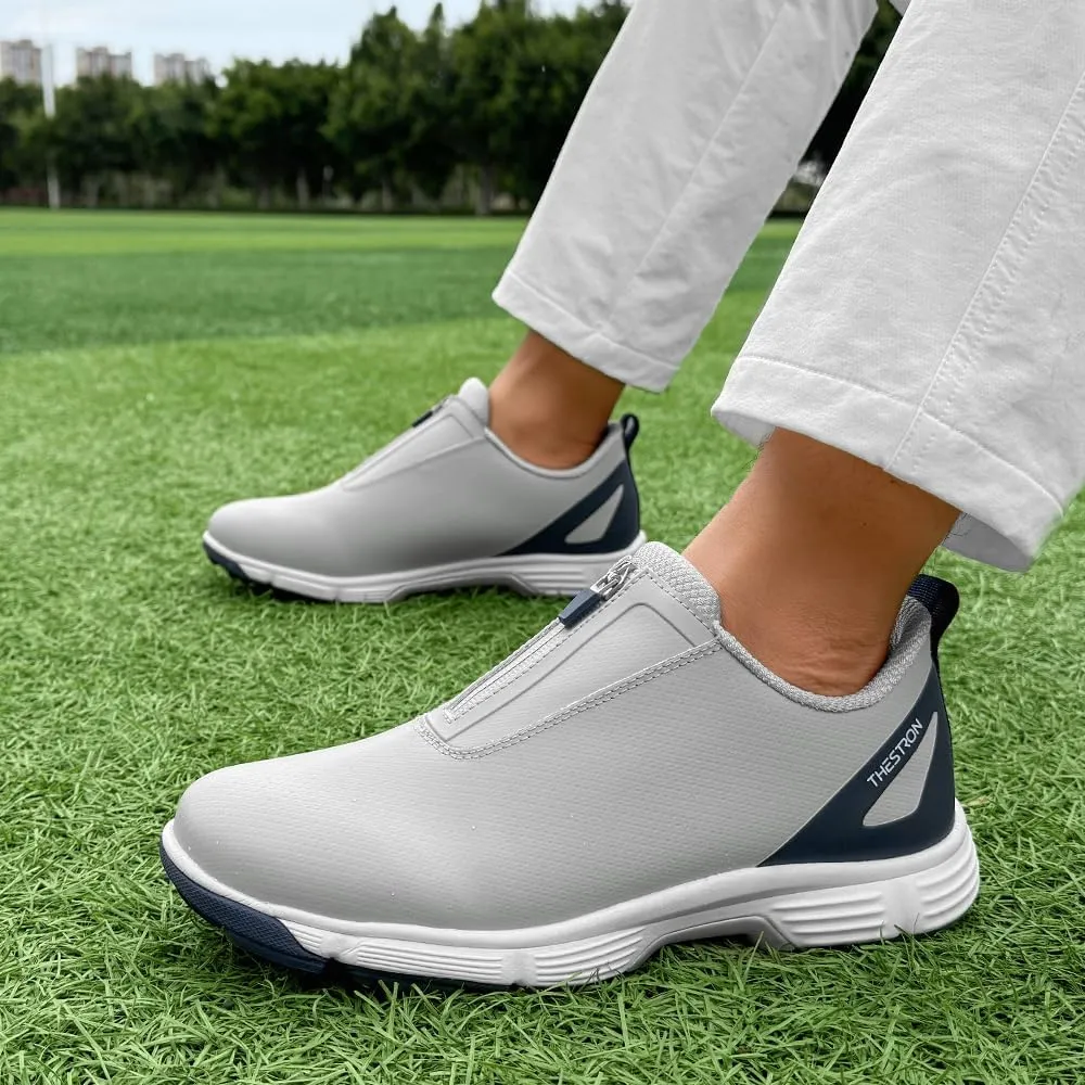 THESTRON Men Waterproof Golf Shoes Zipper Golf Shoes Professional Spikeless Golf Sneakers Male Golf Sports Walking Shoes Comfortable Golf Footwears for Men
