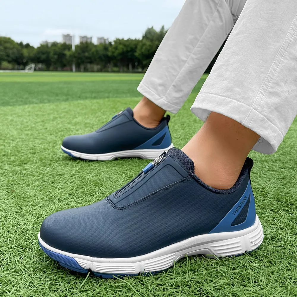 THESTRON Men Waterproof Golf Shoes Zipper Golf Shoes Professional Spikeless Golf Sneakers Male Golf Sports Walking Shoes Comfortable Golf Footwears for Men