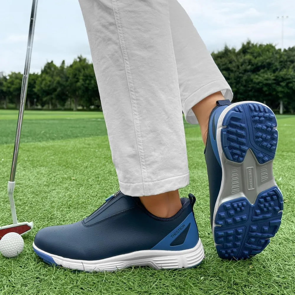 THESTRON Men Waterproof Golf Shoes Zipper Golf Shoes Professional Spikeless Golf Sneakers Male Golf Sports Walking Shoes Comfortable Golf Footwears for Men
