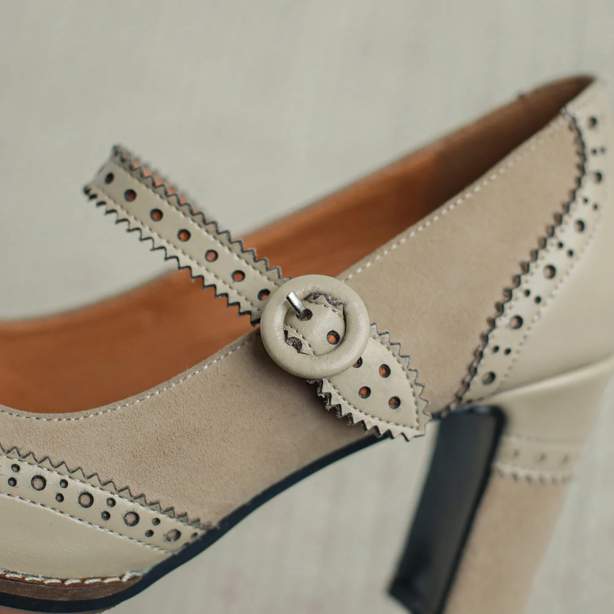 TinaCus Women's Genuine Leather Handmade Lace Buckle Slip On Square Toe High Block Heel Mary Jane Pumps Shoes